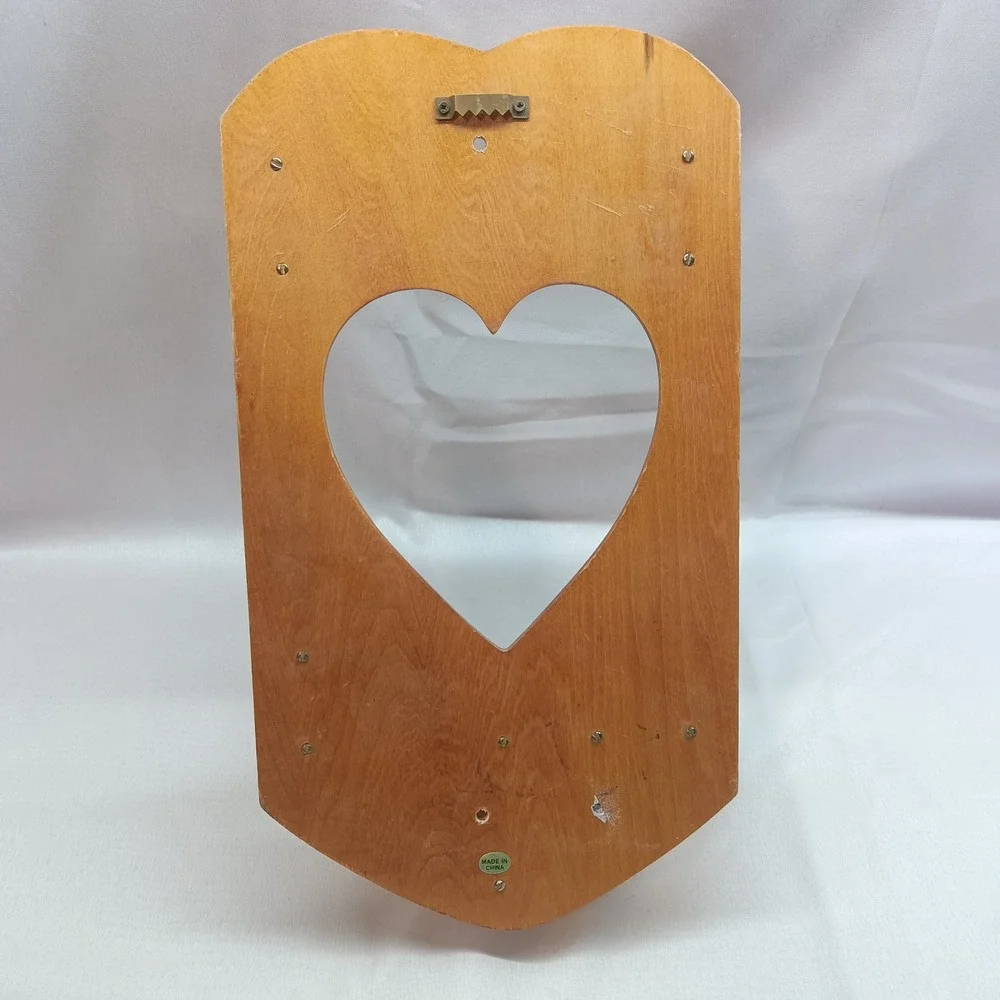 Vtg Wooden Heart Wall Organizer Hook Shelf Honey Brown Country Decor Cottagecore